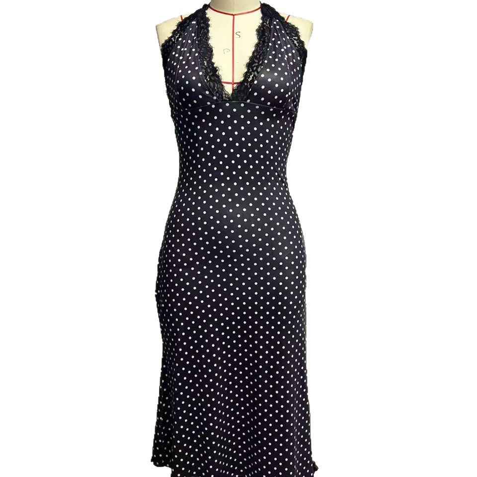 Printed Halter High-Waist Backless Slip Dress Women