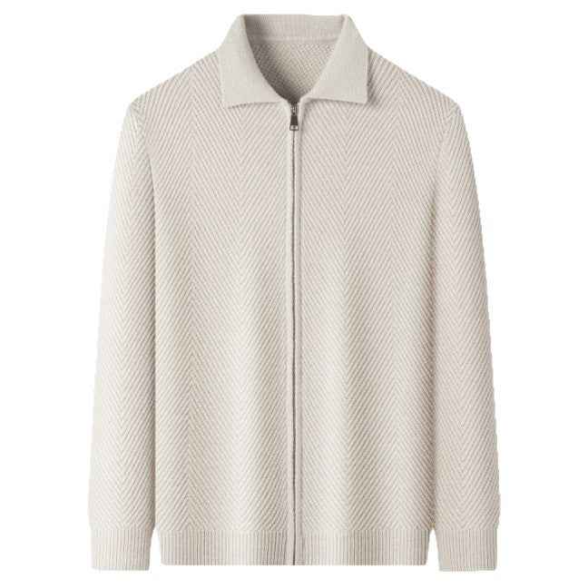 Solid-color Cardigan Zip-up Mens Jacket