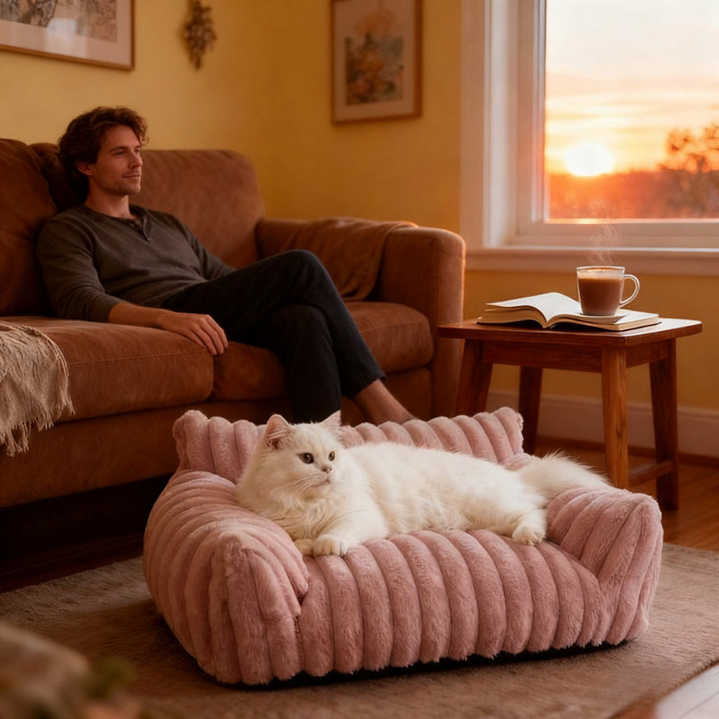 Fluffy Cat Couch for Indoor Cats – Cozy Pet Sofa with Soft Corduroy Fleece - VibeDroid