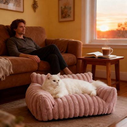 Fluffy Cat Couch for Indoor Cats – Cozy Pet Sofa with Soft Corduroy Fleece - VibeDroid
