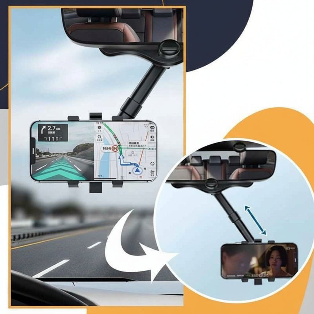 Rearview Mirror Phone Holder For Car Rotatable And Retractable Car Phone Holder Multifunctional 360 Rear View Mirror Phone Holder Suitable For All Mobile Phones And All Car