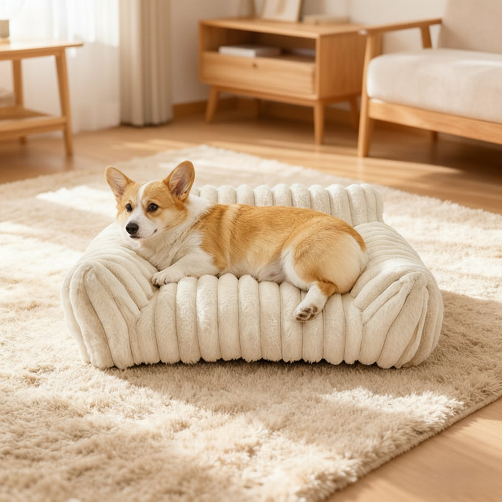 Fluffy Cat Couch for Indoor Cats – Cozy Pet Sofa with Soft Corduroy Fleece - VibeDroid