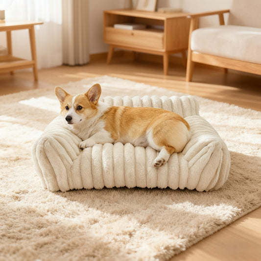 Fluffy Cat Couch for Indoor Cats – Cozy Pet Sofa with Soft Corduroy Fleece - VibeDroid