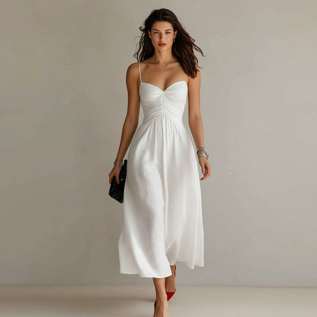 Spring Summer Pleated Strap Dress New Style