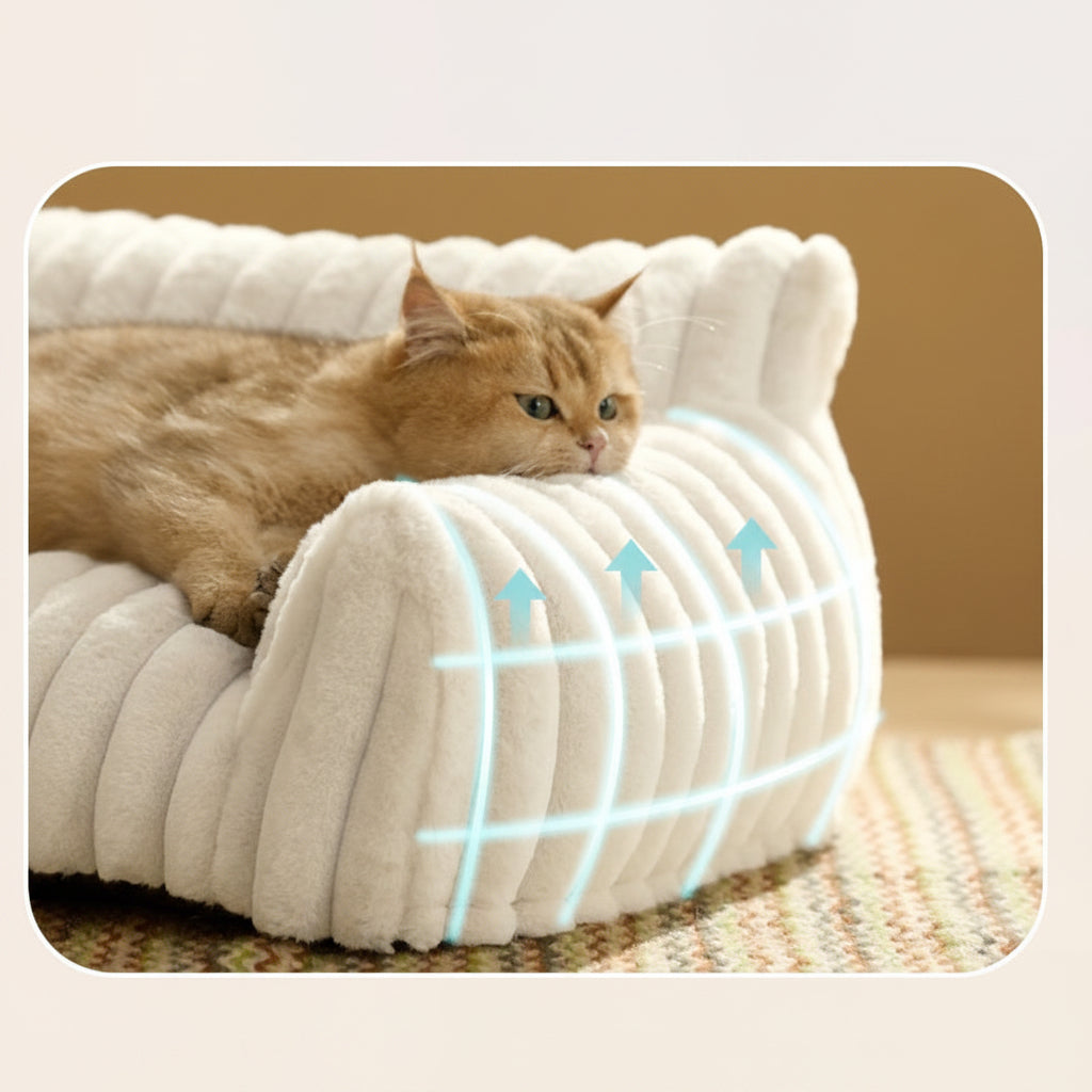 Fluffy Cat Couch for Indoor Cats – Cozy Pet Sofa with Soft Corduroy Fleece - VibeDroid