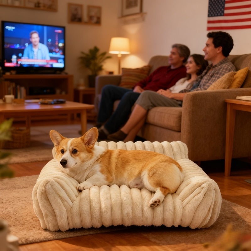 Fluffy Cat Couch for Indoor Cats – Cozy Pet Sofa with Soft Corduroy Fleece - VibeDroid