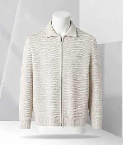 Solid-color Cardigan Zip-up Mens Jacket