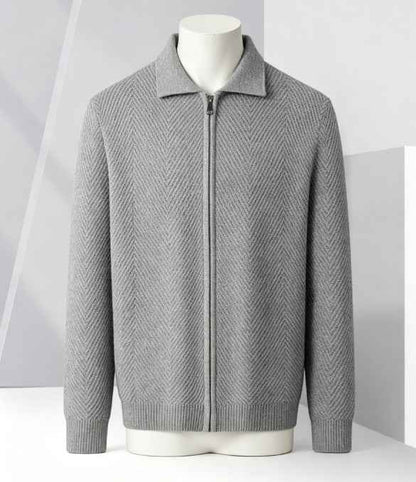 Solid-color Cardigan Zip-up Mens Jacket