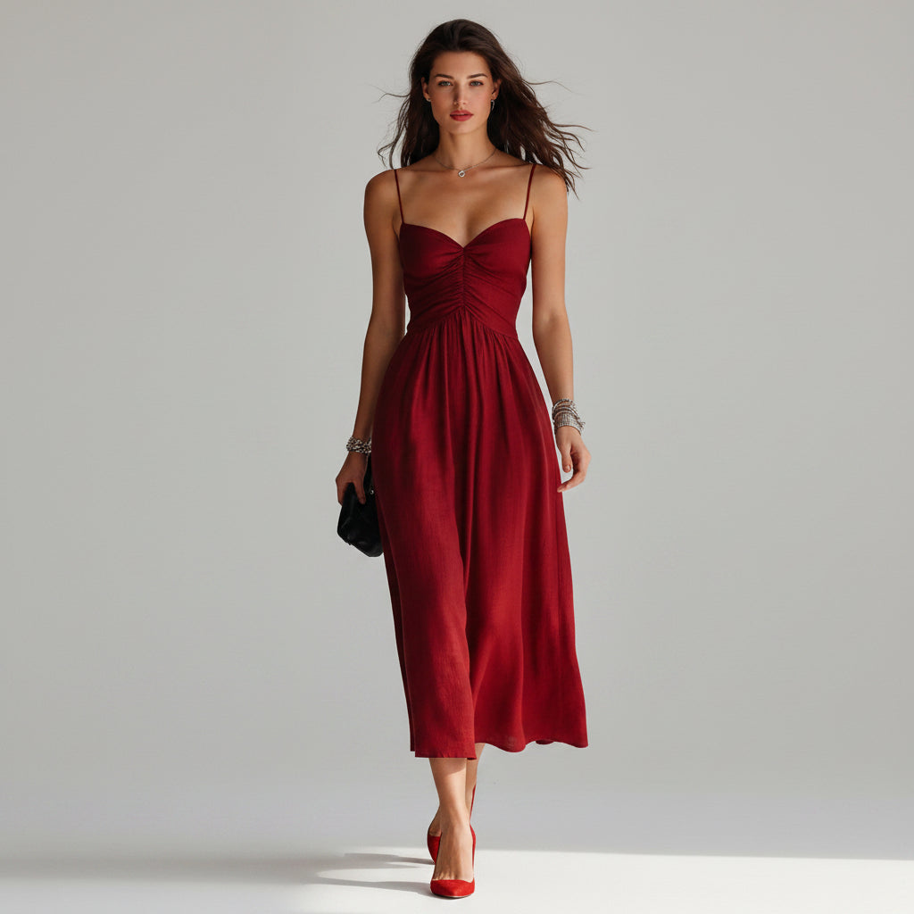 Spring Summer Pleated Strap Dress New Style
