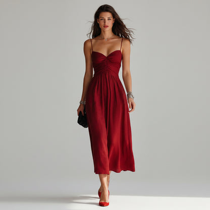 Spring Summer Pleated Strap Dress New Style