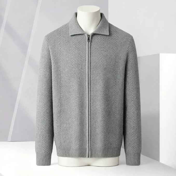 Solid-color Cardigan Zip-up Mens Jacket