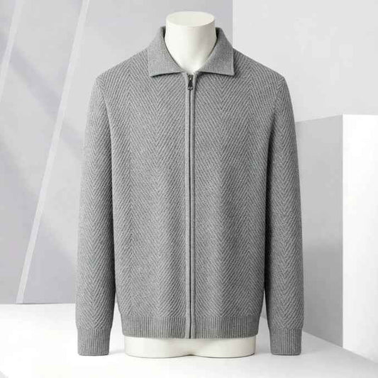 Solid-color Cardigan Zip-up Mens Jacket