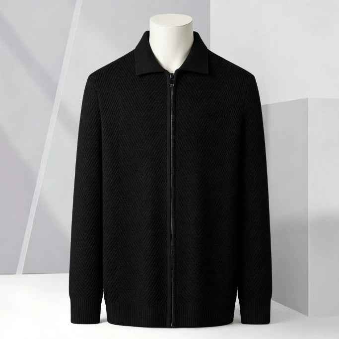 Solid-color Cardigan Zip-up Mens Jacket
