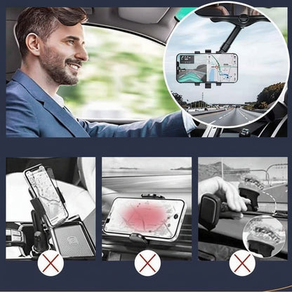 Rearview Mirror Phone Holder For Car Rotatable And Retractable Car Phone Holder Multifunctional 360 Rear View Mirror Phone Holder Suitable For All Mobile Phones And All Car
