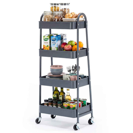 Four-layer Practical Mobile Trolley, Metal Movable Storage Rack, With Lockable Casters