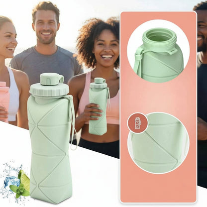 Silicone Foldable Portable Lightweight Reusable Water Bottle With Leak Proof Lid Lanyard For Outdoor Travel Cycling Gym