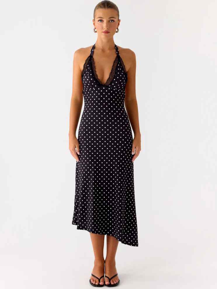 Printed Halter High-Waist Backless Slip Dress Women