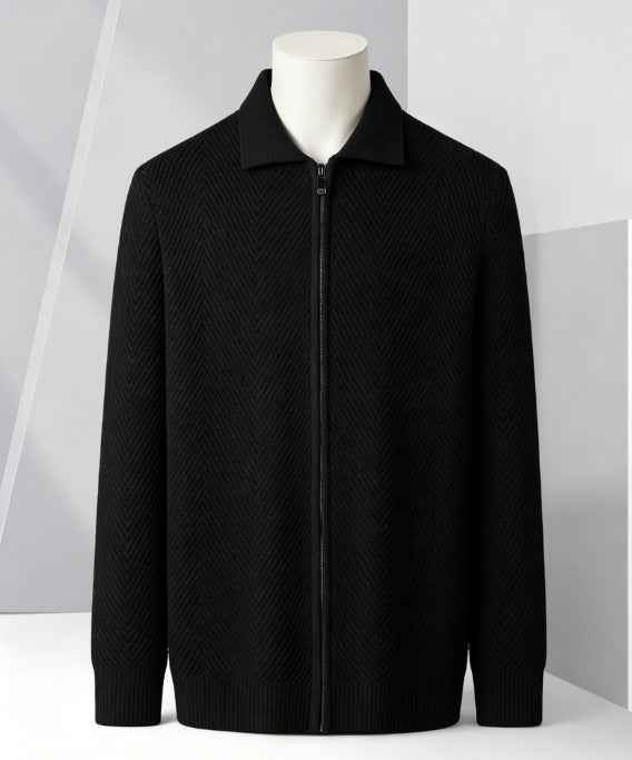 Solid-color Cardigan Zip-up Mens Jacket