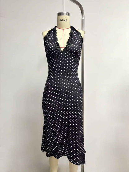 Printed Halter High-Waist Backless Slip Dress Women