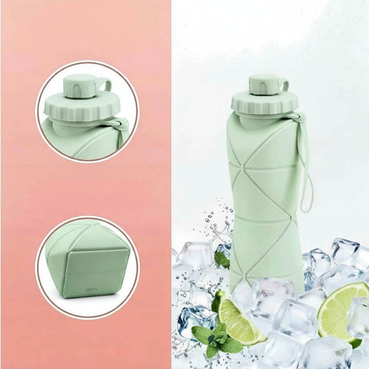 Silicone Foldable Portable Lightweight Reusable Water Bottle With Leak Proof Lid Lanyard For Outdoor Travel Cycling Gym